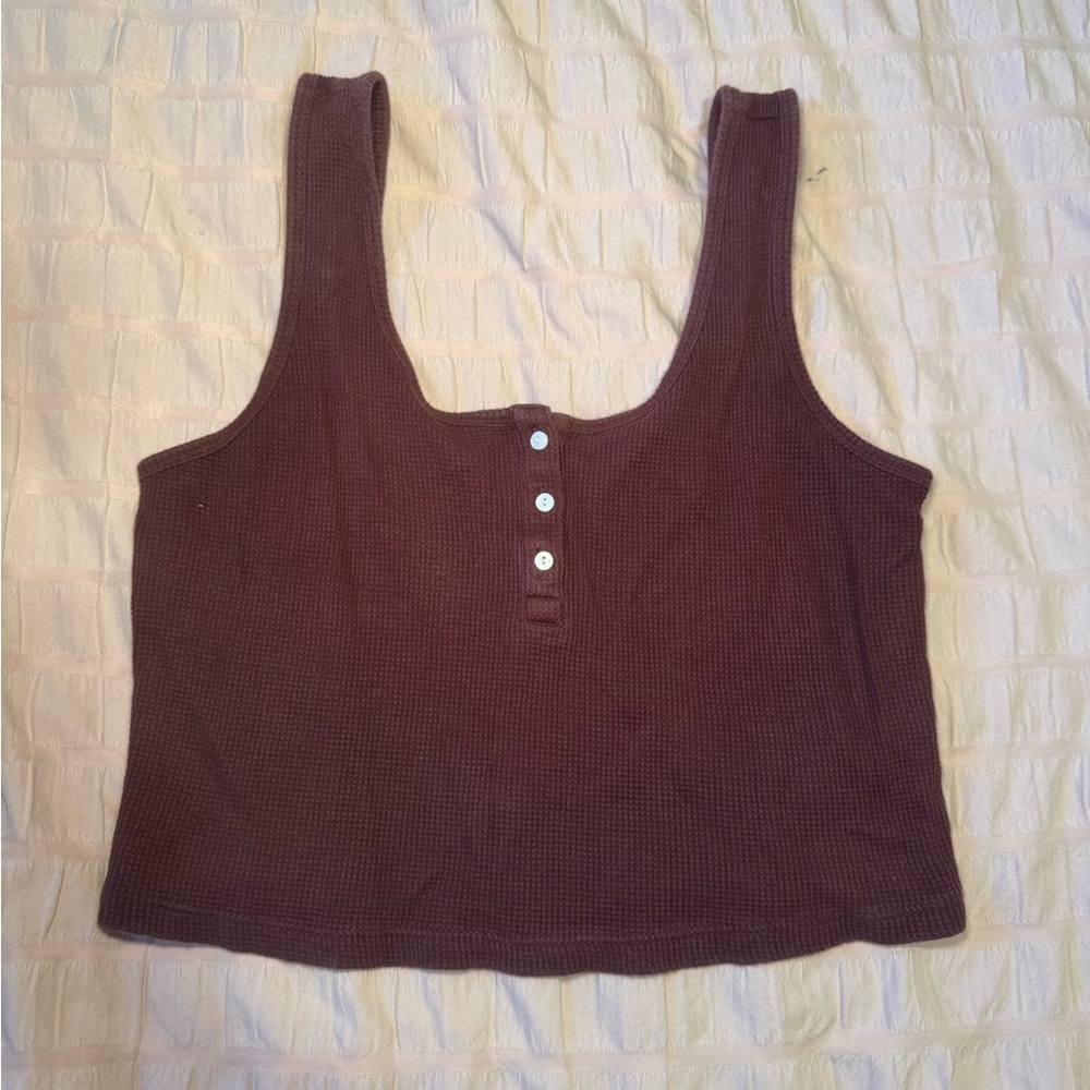 Maroon Waffle Knit Cropped Tank Top